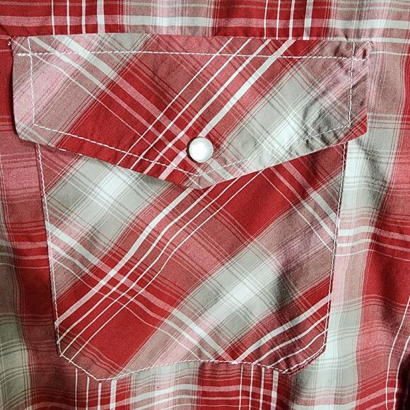 Haband Men Shirt Size XL Short Sleeve Pearl Snap Front Red Plaid Pockets Western - Picture 7 of 10